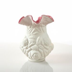 Large Fenton For LG Wright Embossed Puffy Rose Cased Glass Vase